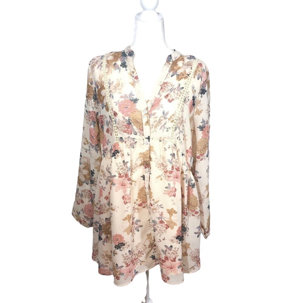 En Creme Top Womens S Beige Bohemian Baby Doll Relaxed Lace Cottagecore Feminine - Picture 4 of 10